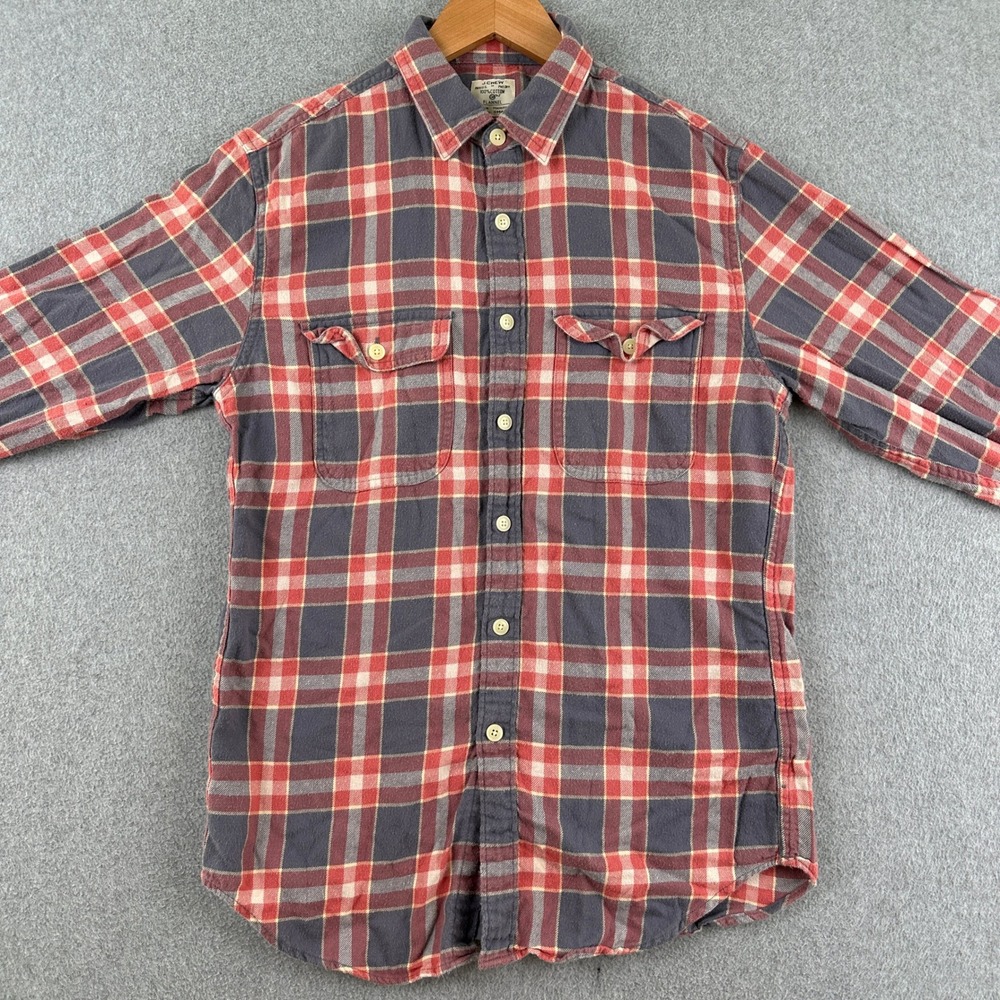 J.Crew Button Down Shirt Mens Small Red Plaid Flannel Long Sleeve Western Rodeo
